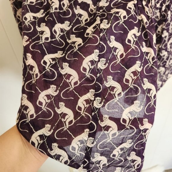 Anthropologie | Purple and White Blouse With Monkey Print Sz 8 - Picture 8 of 15